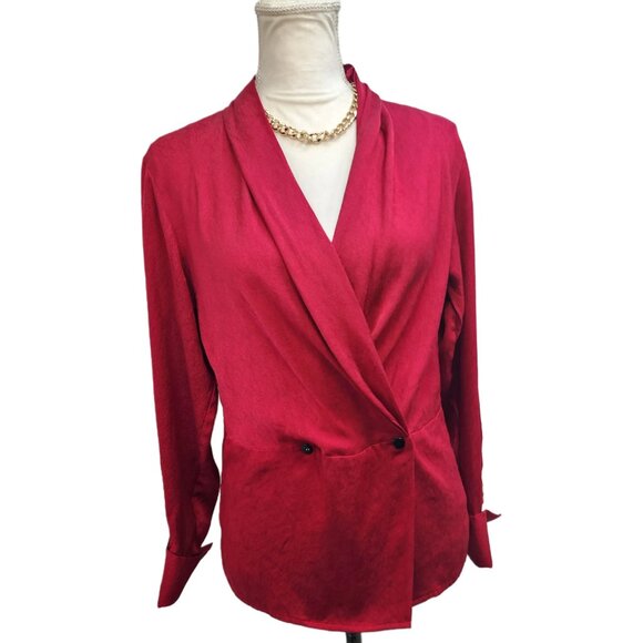 Dior. Vintage, Red 100% Silk Blouse w/ French Cuffs. Size: 6